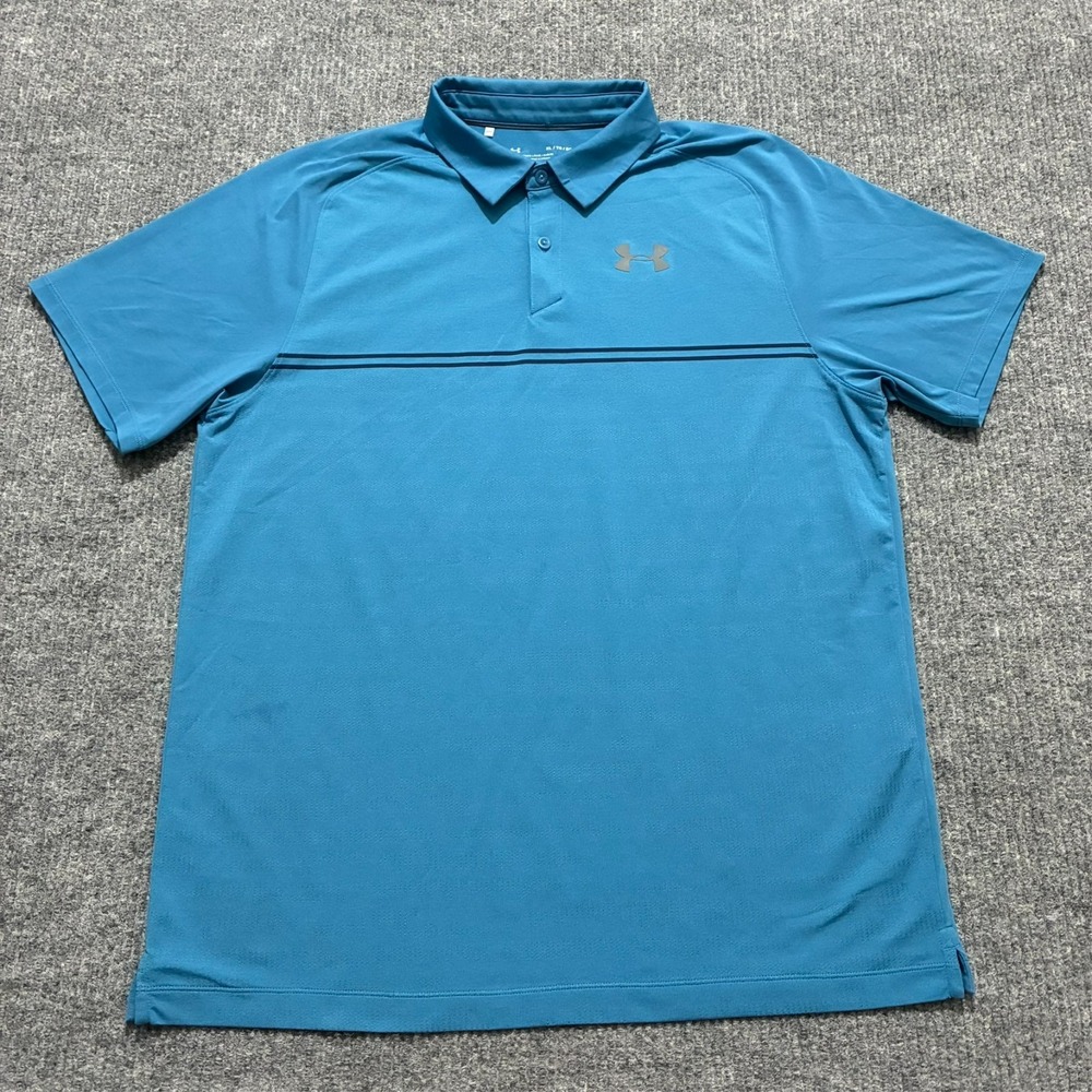 Under Armour HeatGear Mens Polo Shirt Size XL Blue‎ Loose Outdoor Short Sleeve